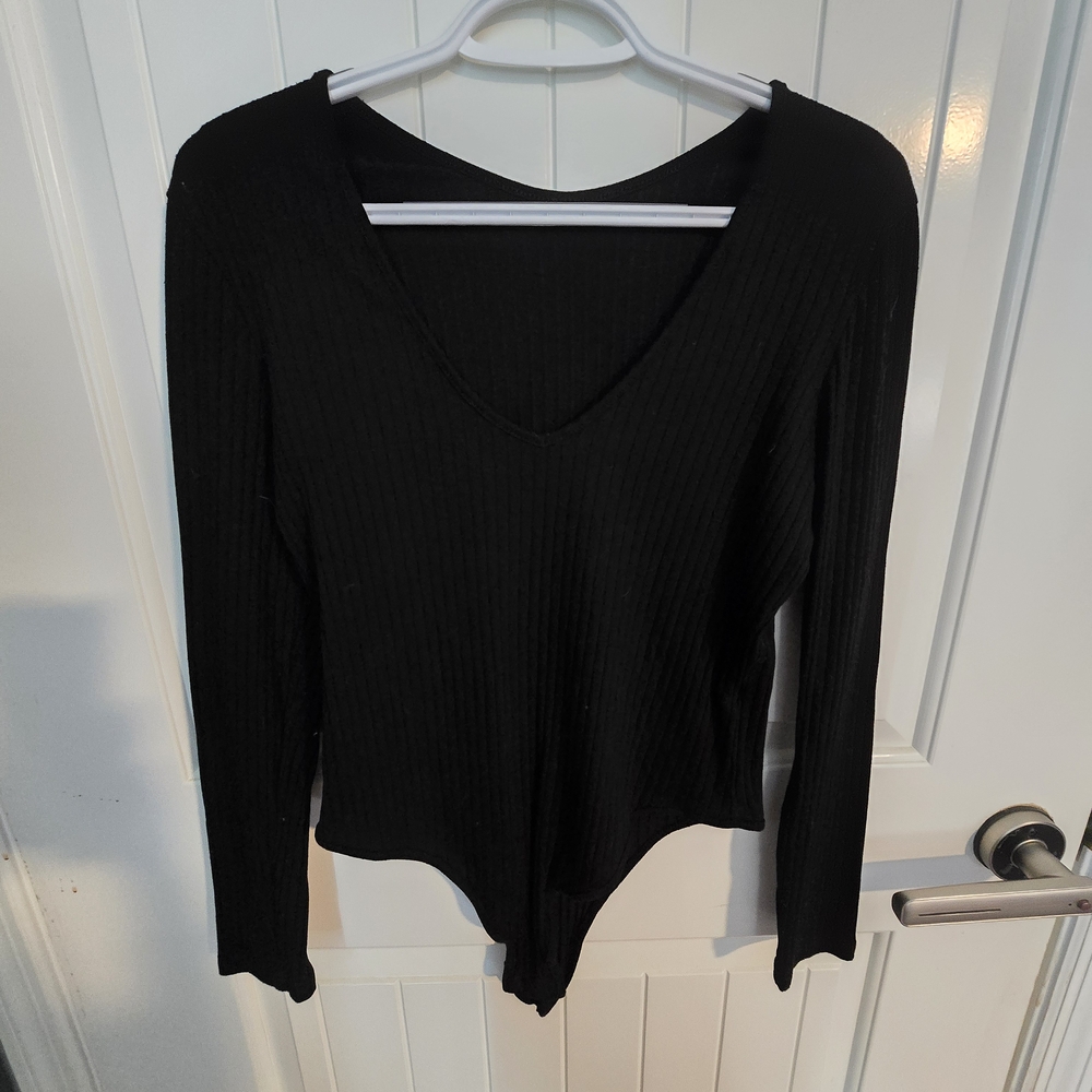 Unk Brand Black Ribbed V-Neck Bodysuit, Never Worn.